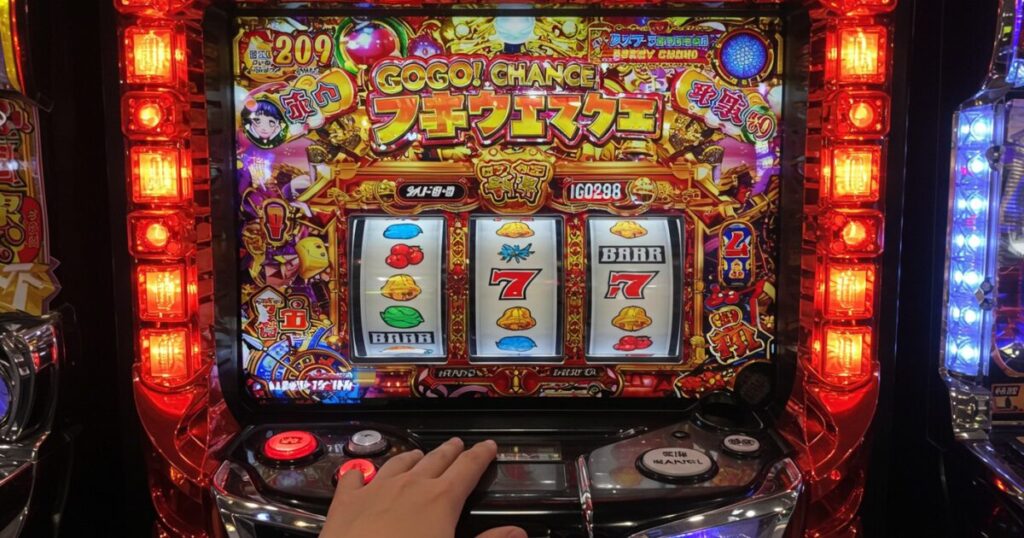 派手なスロットマシンの大当たり画面
