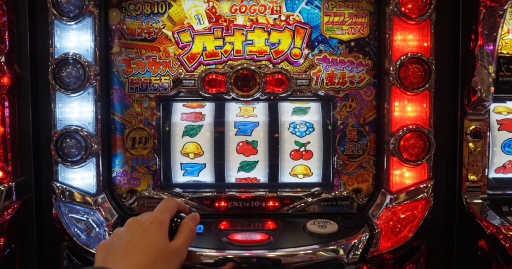 スロットマシンのレバー操作とリール演出
